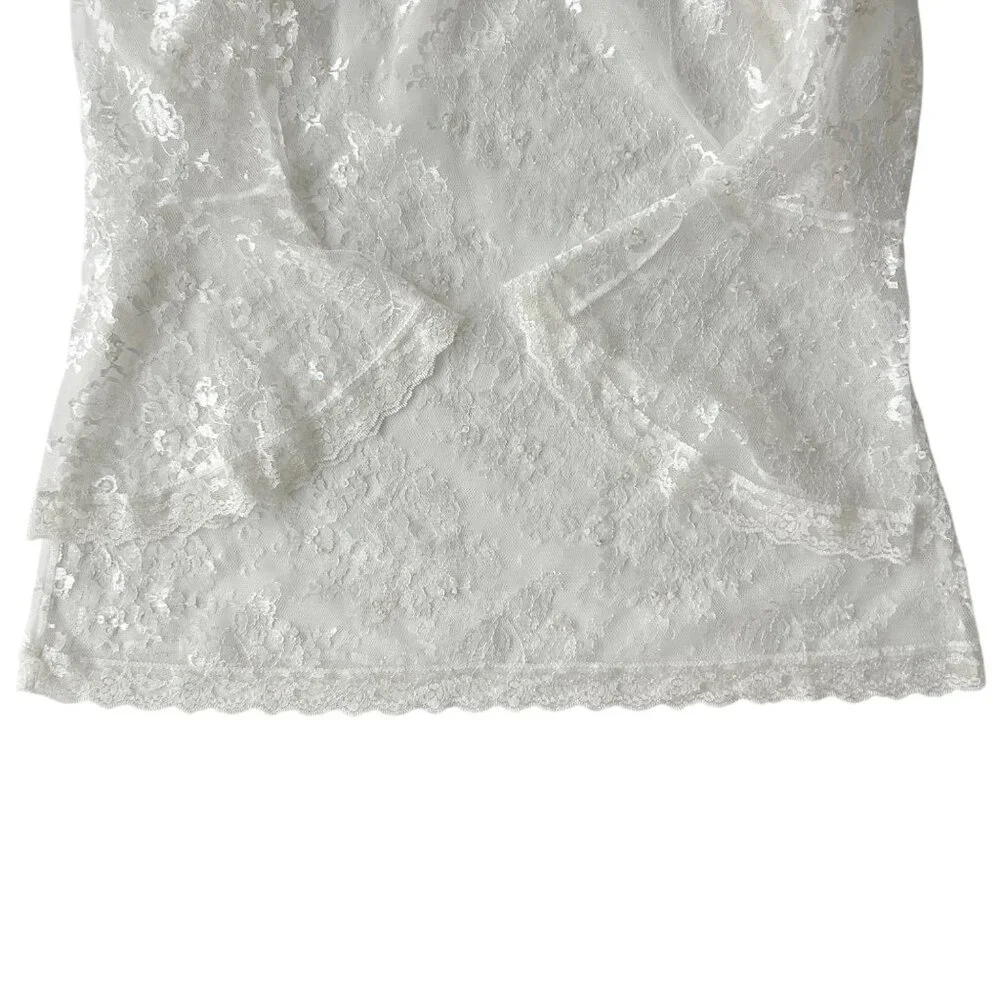 Victoria's Secret Y2K White Sheer Lace Bell‎ Sleeve Ruffle Nightie Lingerie (S)